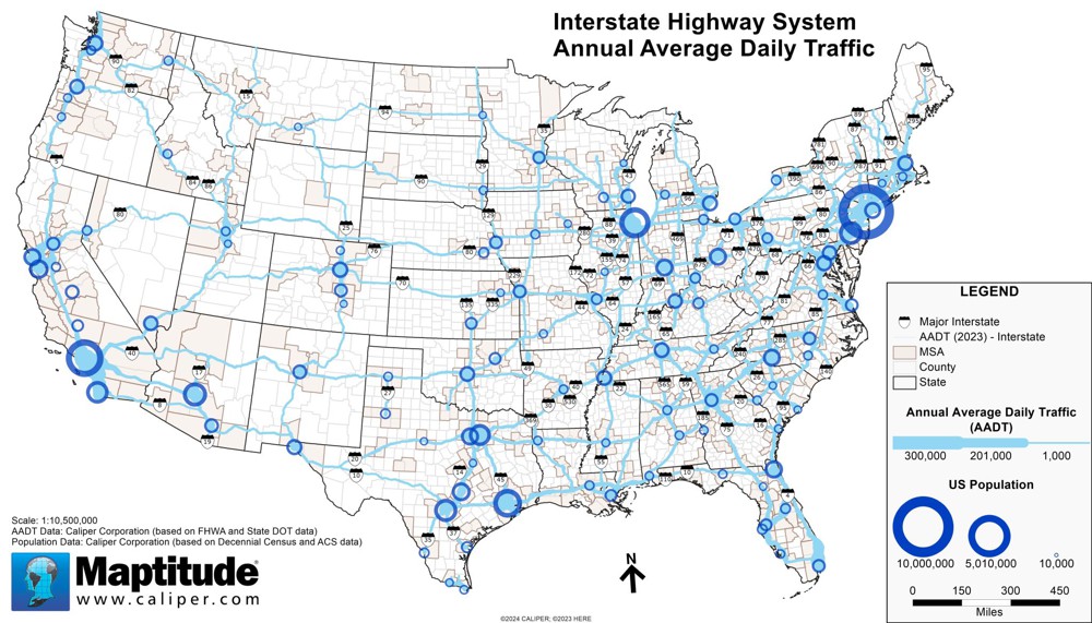 Annual Average Daily Traffic and Population Map