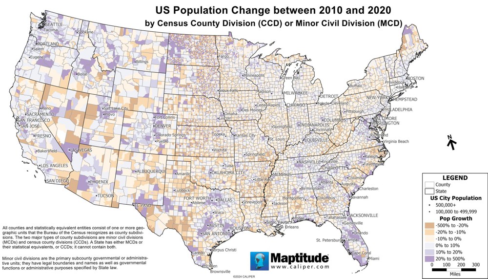 Population change by CCD an MCD