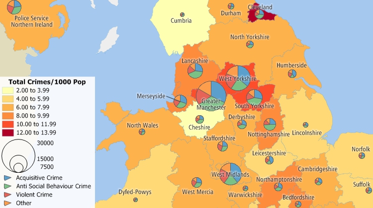 Use Maptitude police mapping software to illustrate and compare crime data