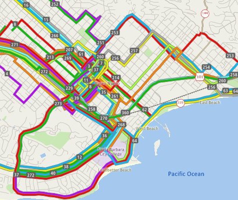 TransCAD route system of bus routes