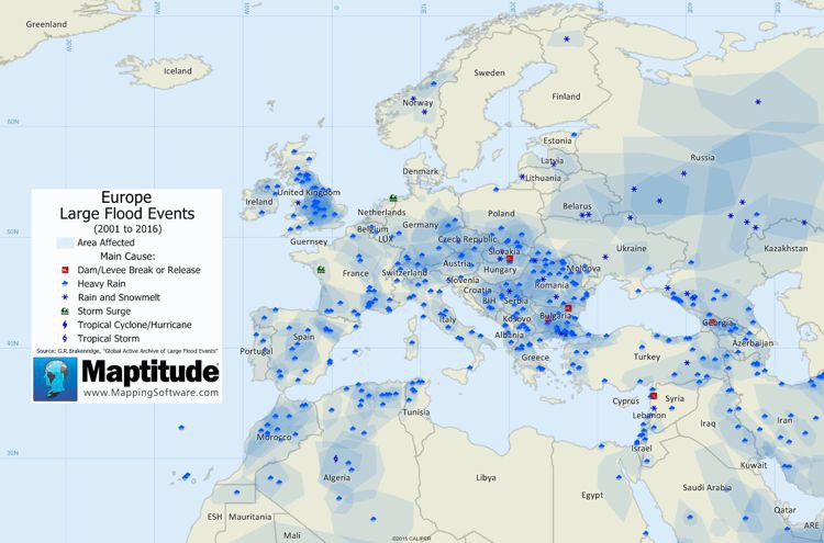 Maptitude map of European flood events