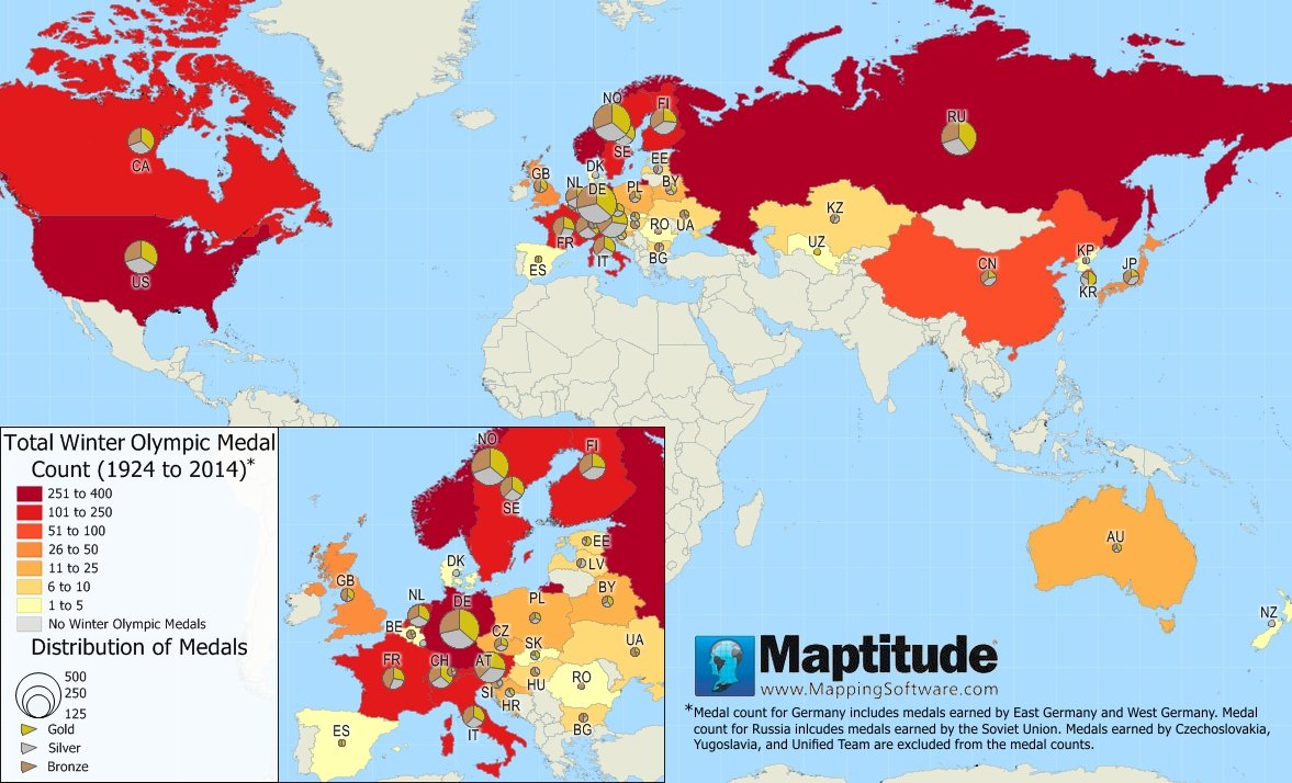 Maptitude Map Winter Olympic Medal Count
