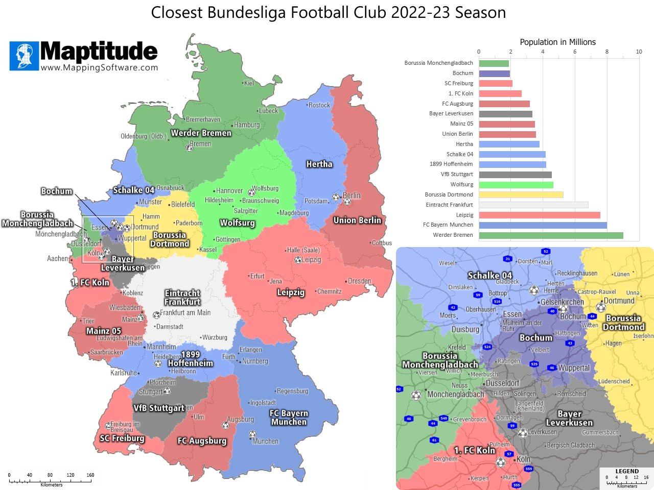 Maptitude Map Closest Bundesliga Football Club