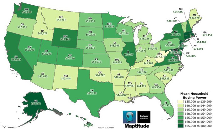 Map of disposable income by state