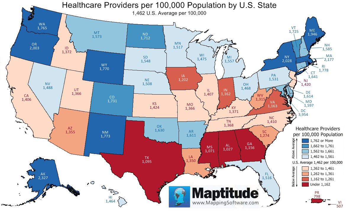 Maptitude Map Healthcare Providers by State