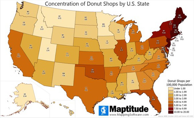 Maptitude map donut stores by state