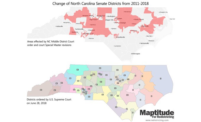 Change in North Carolina Senate districts 2011-2018