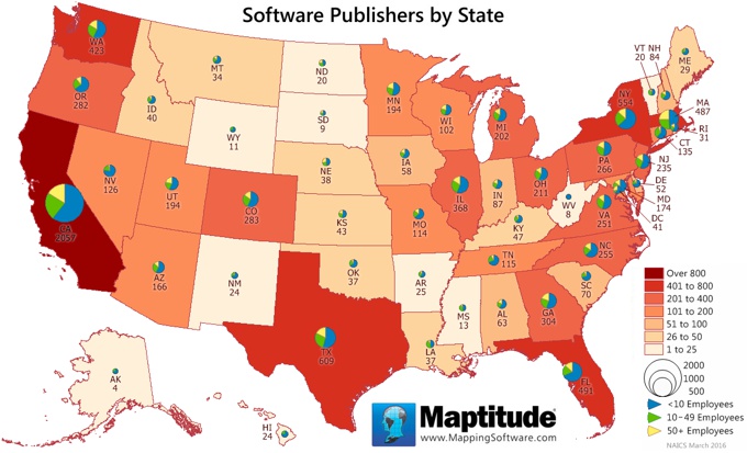 Maptitude map of software publishers by state