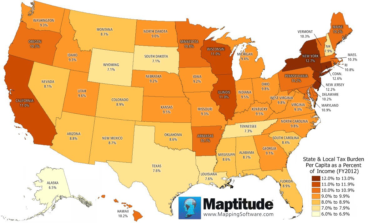 Maptitude Map State Tax Burden
