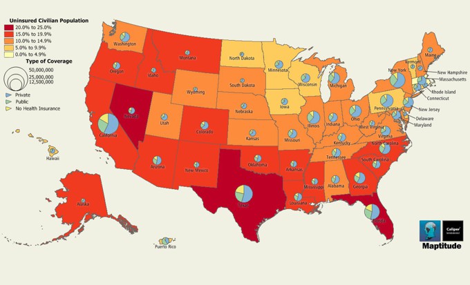 Map of health insurance coverage by state
