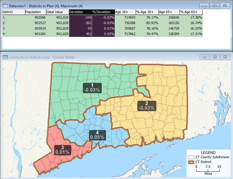 What is deviation? Map of districts that and dataview of how much they deviate from balanced ideal value.