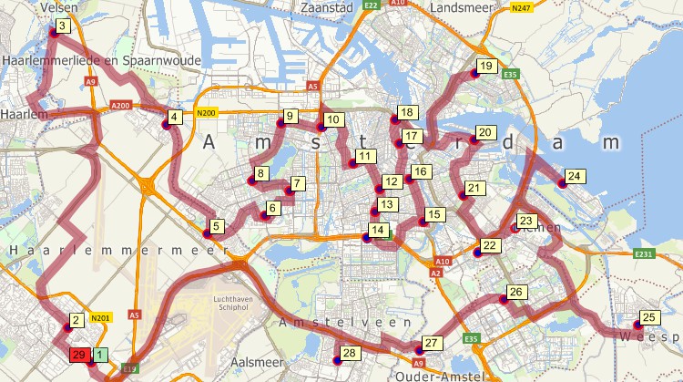 Traveling salesman delivery map created with Maptitude alternative to PTV Map&Market