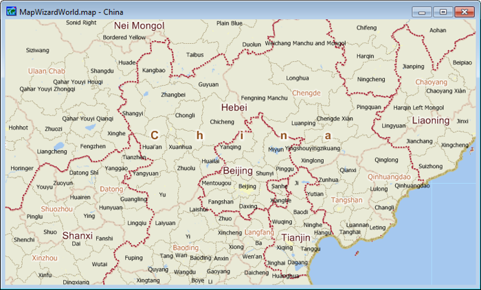 Sample China map created with Maptitude using the Download Free Layers add-in