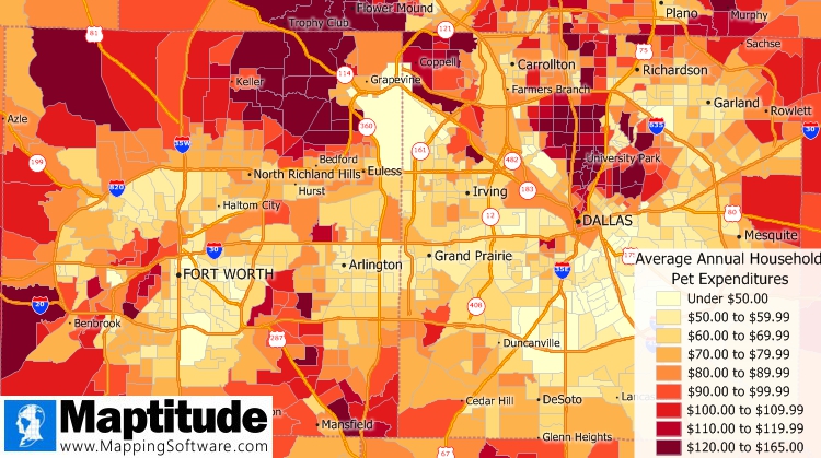 Maptitude free expenditure data sample map of pet expenses