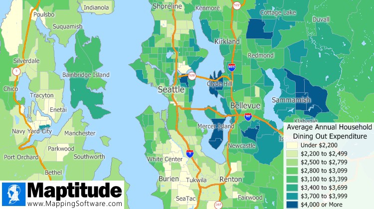 Maptitude free spending data sample map of dining out expenses