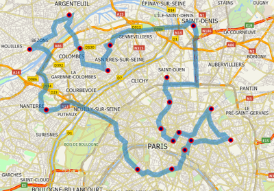 Map showing route that services a number of locations with the minimum driving time