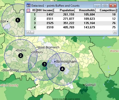 Maptitude GIS overlay results for demographics