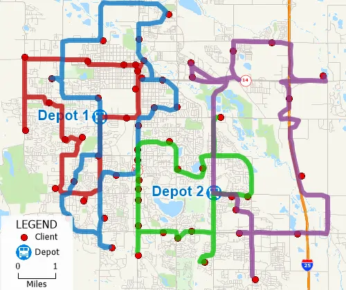 Plan delivery and pickup routes from one or more depots