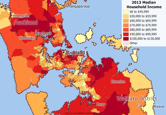 2013 Auckland Income map by Area Unit