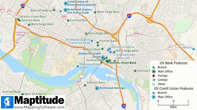 Maptitude free bank and credit union map layers