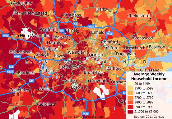 2011 London Income map by Area Unit