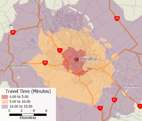 Create drive-time rings around map features and estimate the populations within them, count the customers within them, or find underserved areas