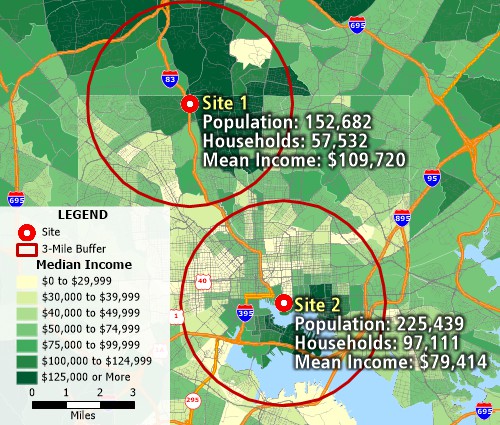 Estimate populations around locations on a map