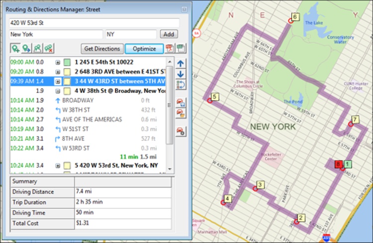 Route map created with Maptitude MPRouteReader replacement