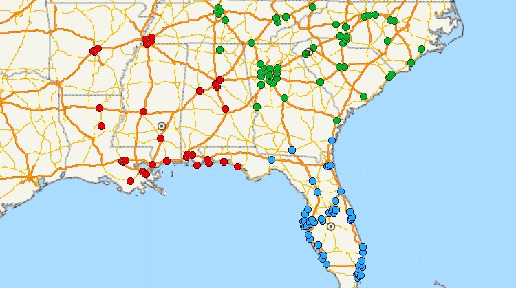 Maptitude map of customers automatically clustered for route optimization