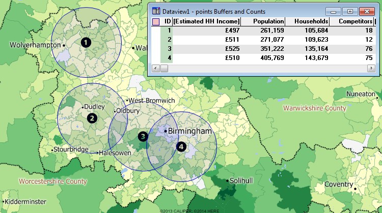 Maptitude United Kingdom marketing mapping software lets you analyse demographics, facility locations, and competitors