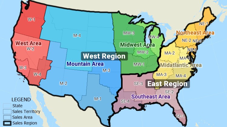 Maptitude hierarchical sales territory map