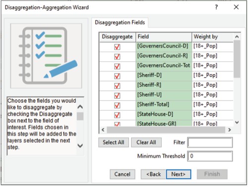 Disaggregation-Aggregation Wizard in Maptitude for Redistricting