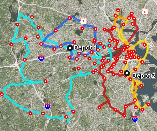 Route map with multiple depots