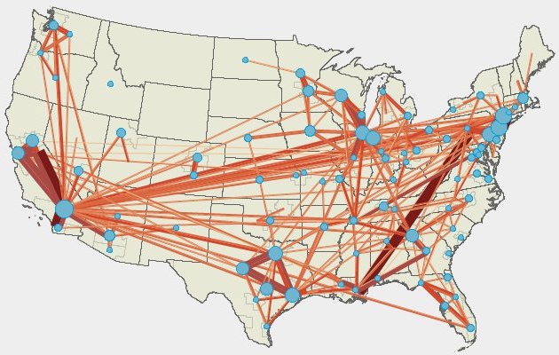 Trip distribution map showing commodity flows