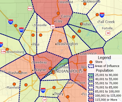 Thiessen mapping tools create straight-line distance territories