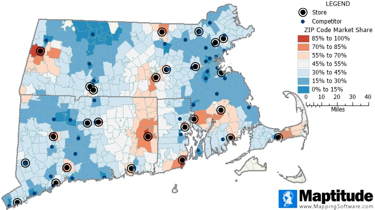 What is a retail trade area analysis-map showing retail market share by ZIP Code