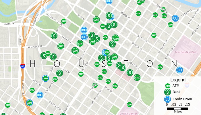 Maptitude ATM and bank location map