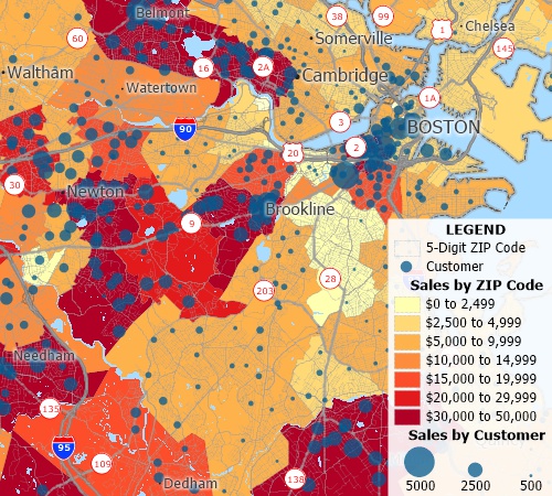 Drive-time rings with geocoded dots