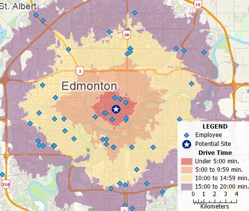 Drive-time rings with geocoded dots