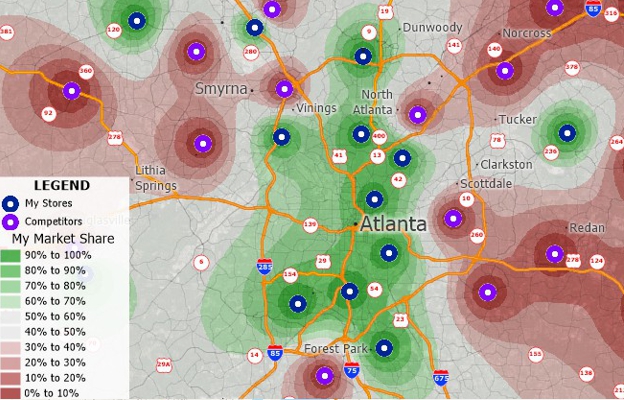 Maptitude Huff market share map