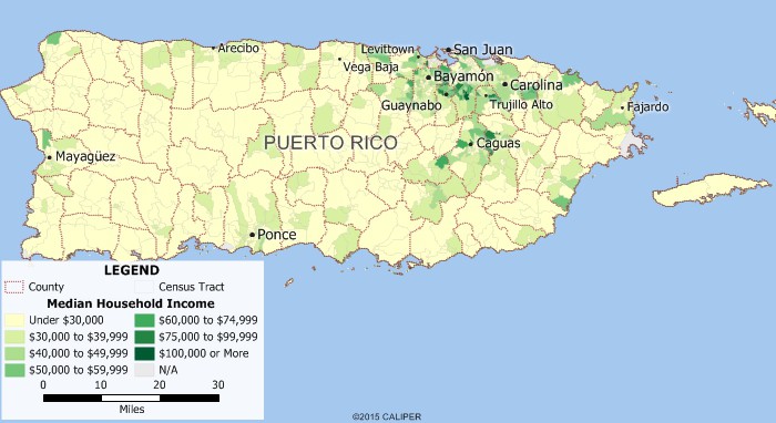 Maptitude map of Puerto Rico income distribution