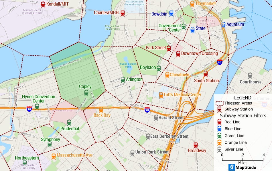 What is a Thiessen Polygon/Thiessen Polygon definition: Thiessen polygons created with Maptitude mapping software