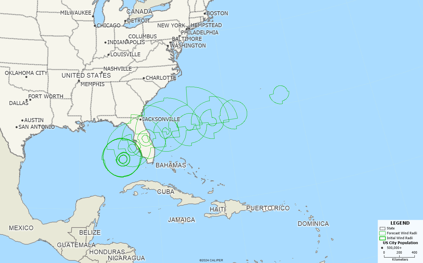 How Do I Map Hurricanes? Map of Advisory Wind Field and Forecast Wind Radii of Milton