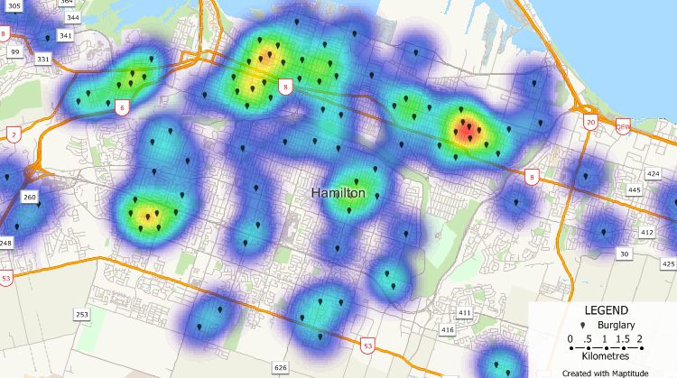 Maptitude crime hot-spot map