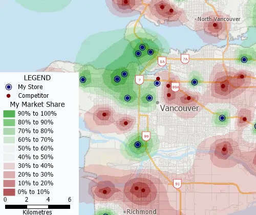 Determine trade areas and identify a weighted center to identify valuable sites.