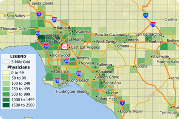 Maptitude map with 5mi x 5mi grid layer