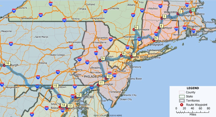 MapPoint waypoints imported into Maptitude 2019