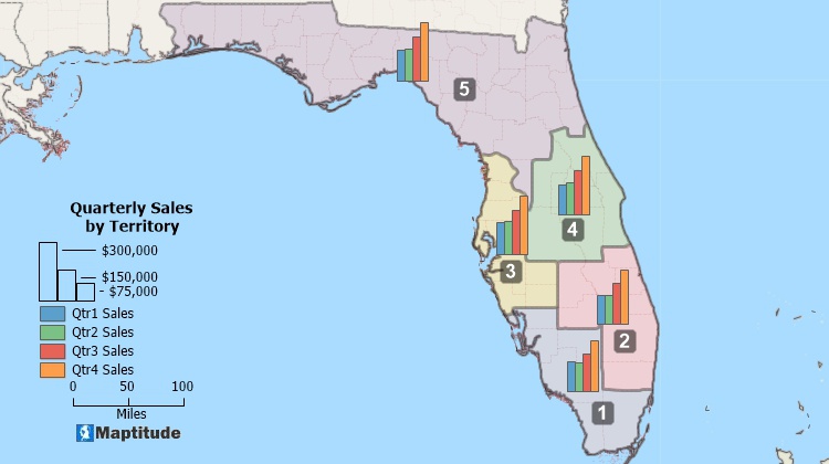 Maptitude Sales Territory Mapping Software can build custom sales territories