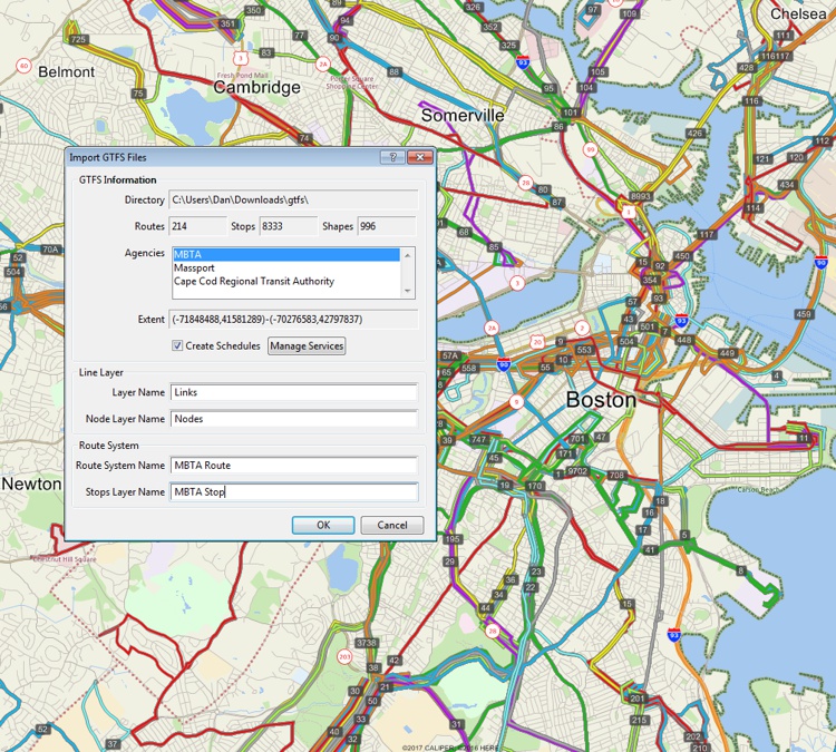GTFS routes in TransCAD